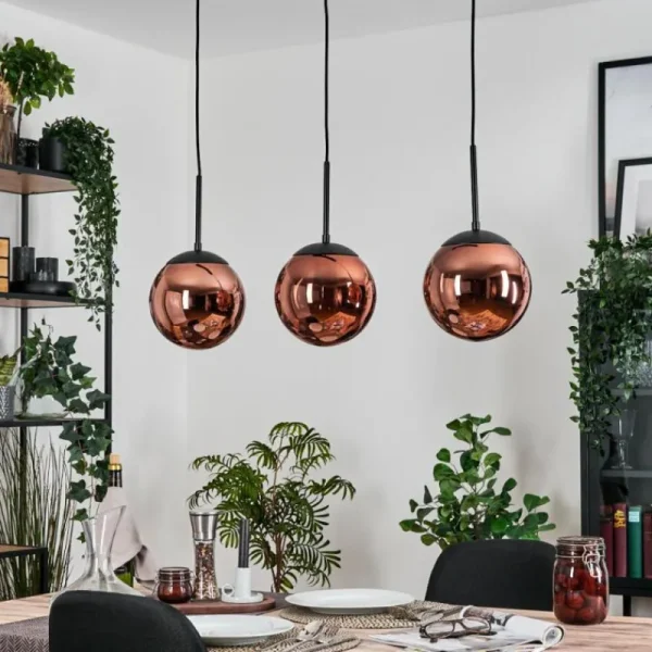 hofstein Gastor Suspension, Boule lumineuse, Suspension Cuivré, 3 lumières* Lampes En Verre