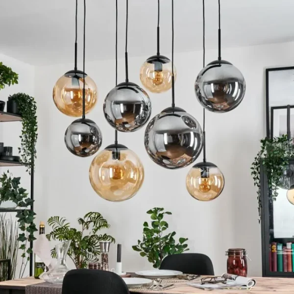 hofstein Gastor Suspension, Boule lumineuse, Suspension Ambre, Fumé, 8 lumières* Lampes Modernes
