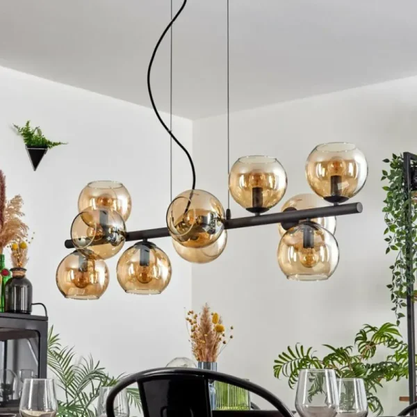 hofstein Gastor Suspension, Boule lumineuse, Suspension Ambre, 10 lumières* Lampes En Verre