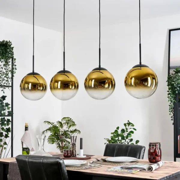 hofstein Gastor Suspension, Boule lumineuse, Suspension Or, Clair, 4 lumières* Lampes En Verre