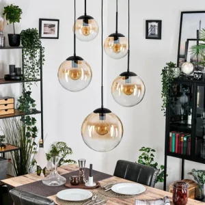 hofstein Gastor Suspension, Boule lumineuse, Suspension Ambre, Clair, 5 lumières* Lampes En Verre