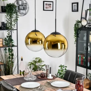 hofstein Gastor Suspension, Boule lumineuse, Suspension Or, Clair, 2 lumières* Lampes En Verre