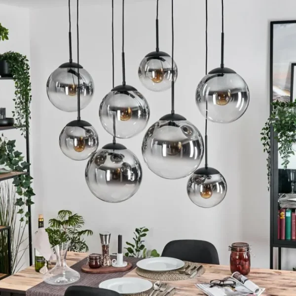 hofstein Gastor Suspension, Boule lumineuse, Suspension Clair, Fumé, 8 lumières* Lampes Modernes