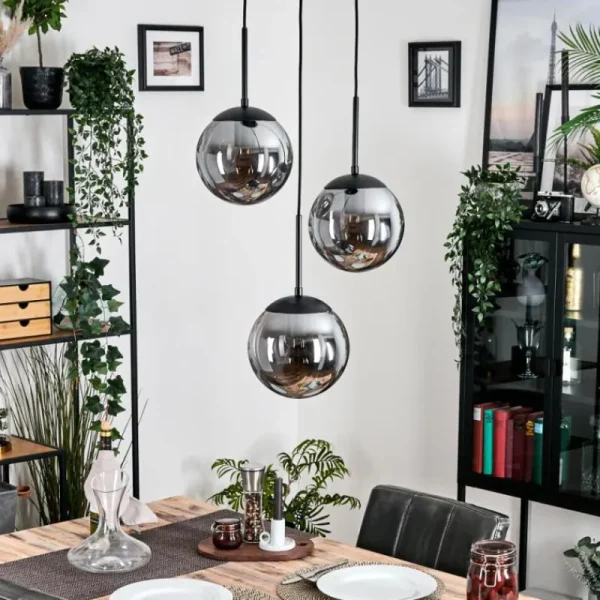 hofstein Gastor Suspension, Boule lumineuse 30 cm Chrome, Fumé, 3 lumières* Lampes Modernes