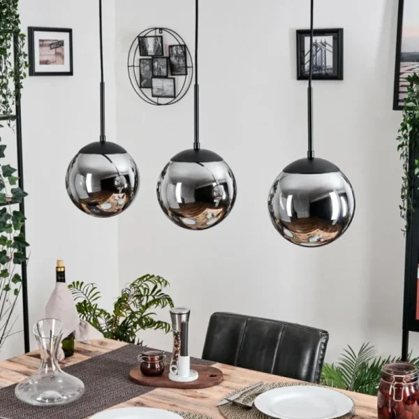 hofstein Gastor Suspension, Boule lumineuse Chrome, Fumé, 3 lumières* Lampes Modernes
