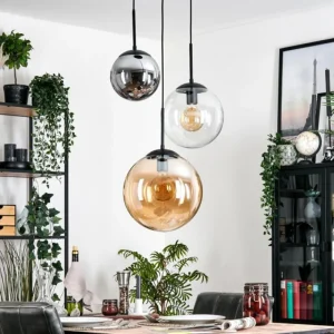 hofstein Gastor Suspension, Boule lumineuse 30 cm Ambre, Clair, Fumé, 3 lumières* Lampes Modernes