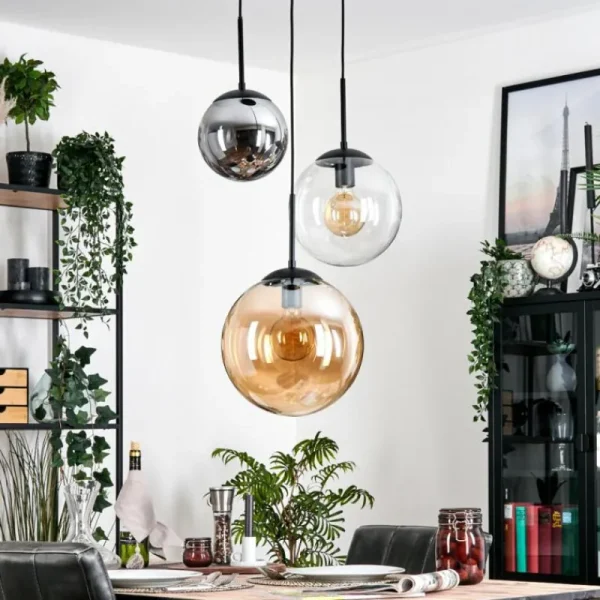 hofstein Gastor Suspension, Boule lumineuse 30 cm Ambre, Clair, Fumé, 3 lumières* Lampes Modernes
