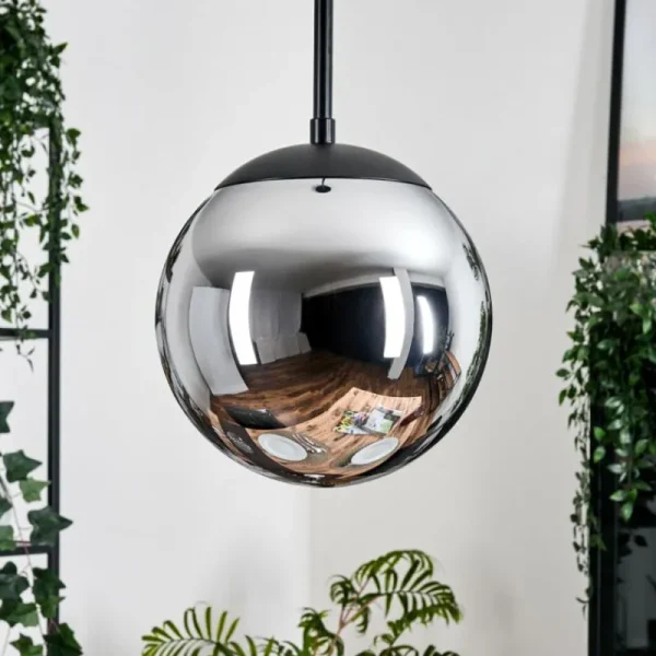 hofstein Gastor Suspension, Boule lumineuse 20 cm Chrome, Fumé, 1 lumière* Lampes Modernes