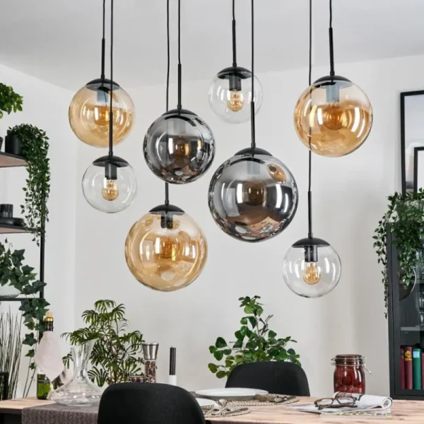 hofstein Gastor Suspension, Boule lumineuse, Suspension Ambre, Clair, Fumé, 8 lumières* Lampes Modernes