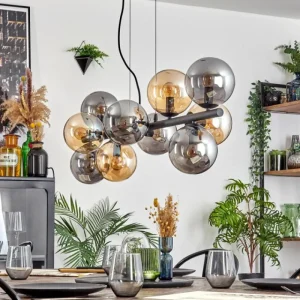 hofstein Gastor Suspension, Boule lumineuse, Suspension Ambre, Fumé, 10 lumières* Lampes Modernes