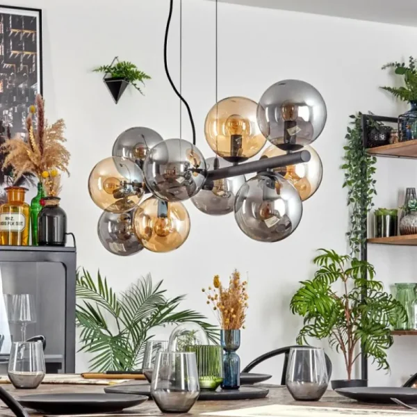 hofstein Gastor Suspension, Boule lumineuse, Suspension Ambre, Fumé, 10 lumières* Lampes Modernes