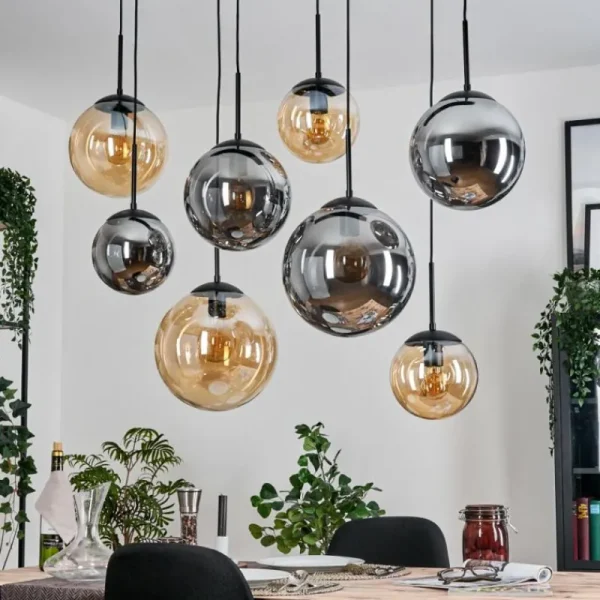 hofstein Gastor Suspension, Boule lumineuse, Suspension Ambre, Fumé, 8 lumières* Lampes Modernes