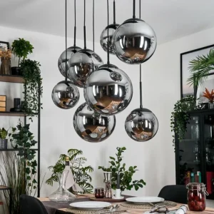 hofstein Gastor Suspension, Boule lumineuse, Suspension Fumé, 8 lumières* Lampes Modernes
