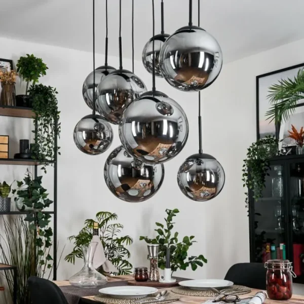 hofstein Gastor Suspension, Boule lumineuse, Suspension Fumé, 8 lumières* Lampes Modernes