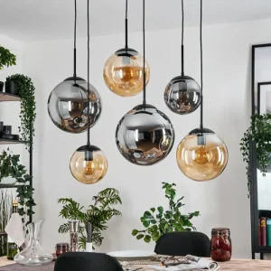 hofstein Gastor Suspension, Boule lumineuse, Suspension Ambre, Fumé, 6 lumières* Lampes Modernes