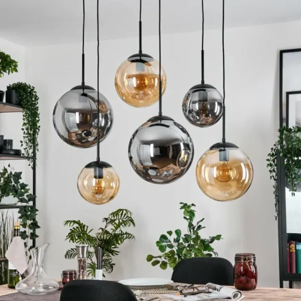 hofstein Gastor Suspension, Boule lumineuse, Suspension Ambre, Fumé, 6 lumières* Lampes Modernes