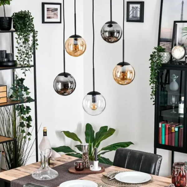 hofstein Gastor Suspension, Boule lumineuse, Suspension Ambre, Clair, Fumé, 5 lumières* Lampes Modernes