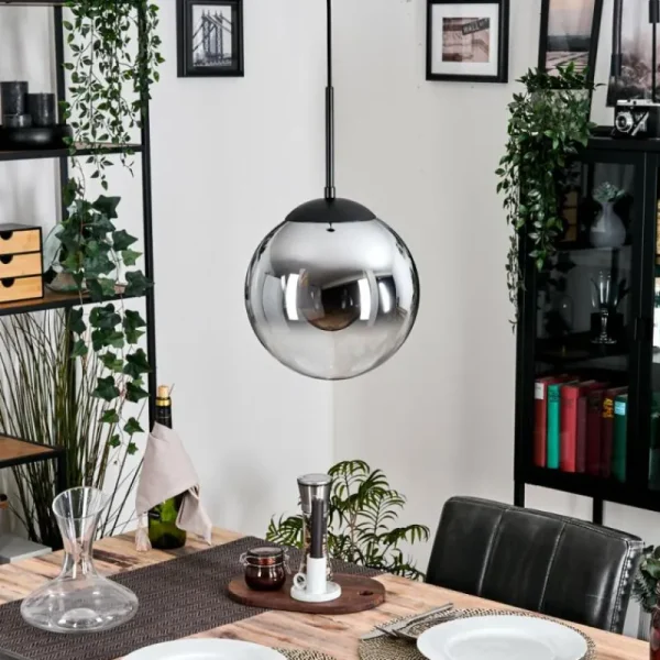 hofstein Gastor Suspension, Boule lumineuse 25 cm Chrome, Clair, Fumé, 1 lumière* Lampes Modernes