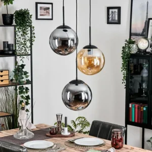 hofstein Gastor Suspension, Boule lumineuse Ambre, Fumé, 3 lumières* Lampes Modernes