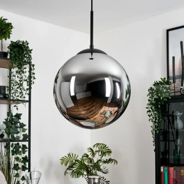 hofstein Gastor Suspension, Boule lumineuse Chrome, Fumé, 1 lumière* Lampes Modernes