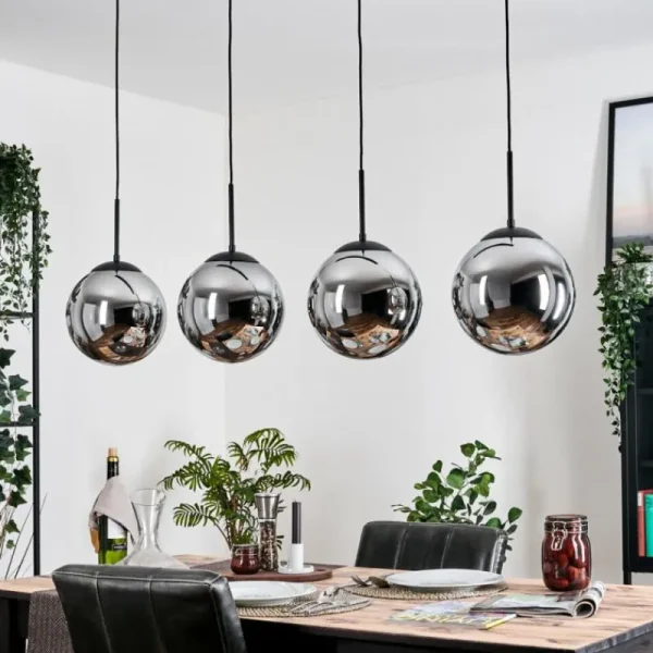 hofstein Gastor Suspension, Boule lumineuse, Suspension Chrome, Fumé, 4 lumières* Lampes Modernes