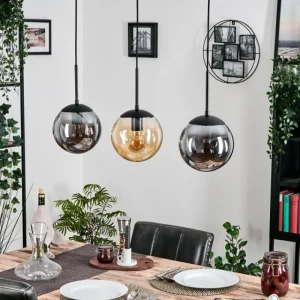 hofstein Gastor Suspension, Boule lumineuse Ambre, Clair, Fumé, 3 lumières* Lampes Modernes