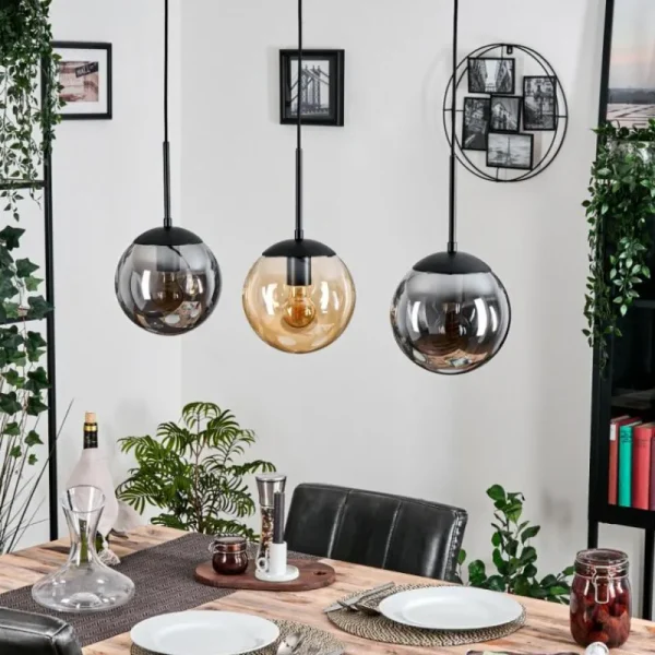 hofstein Gastor Suspension, Boule lumineuse Ambre, Clair, Fumé, 3 lumières* Lampes Modernes