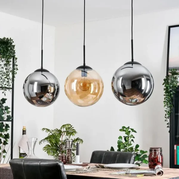hofstein Gastor Suspension, Boule lumineuse, Suspension Ambre, Fumé, 3 lumières* Lampes Modernes