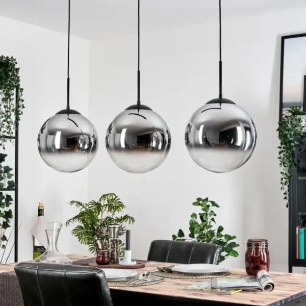 hofstein Gastor Suspension, Boule lumineuse, Suspension Chrome, Clair, Fumé, 3 lumières* Lampes Modernes