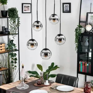 hofstein Gastor Suspension, Boule lumineuse, Suspension Chrome, Clair, Fumé, 5 lumières* Lampes Modernes