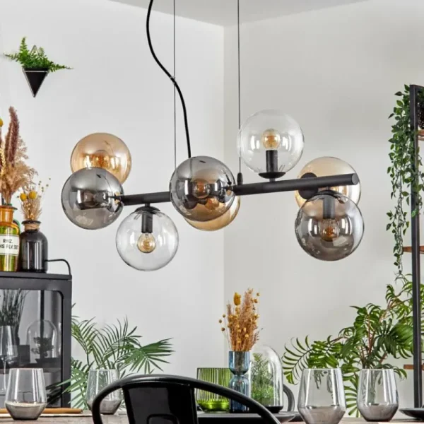 hofstein Gastor Suspension, Boule lumineuse, Suspension Ambre, Clair, Fumé, 8 lumières* Lampes Modernes