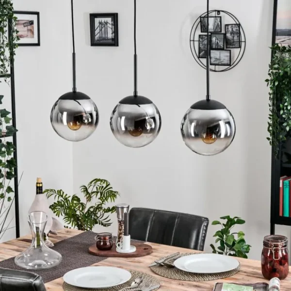 hofstein Gastor Suspension, Boule lumineuse Chrome, Clair, Fumé, 3 lumières* Lampes Modernes