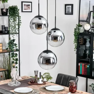 hofstein Gastor Suspension, Boule lumineuse Chrome, Clair, Fumé, 3 lumières* Lampes Modernes