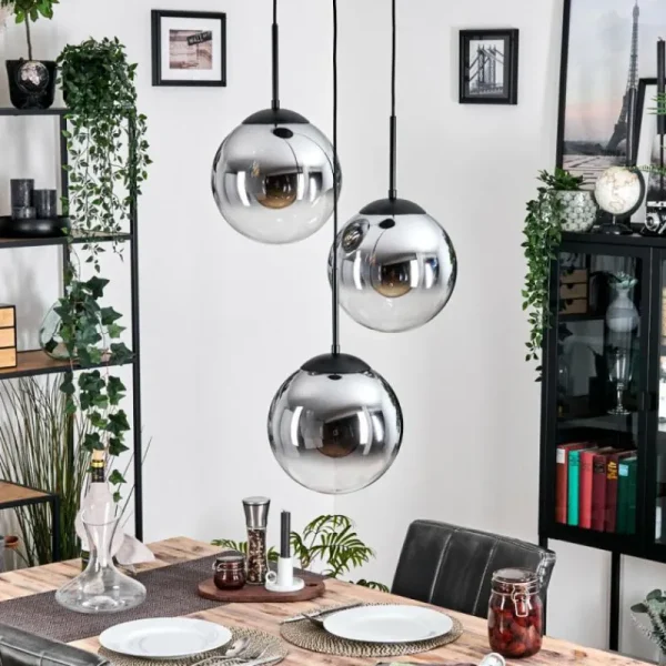hofstein Gastor Suspension, Boule lumineuse Chrome, Clair, Fumé, 3 lumières* Lampes Modernes