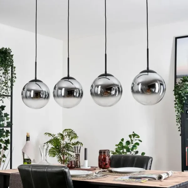 hofstein Gastor Suspension, Boule lumineuse, Suspension Chrome, Clair, Fumé, 4 lumières* Lampes Modernes