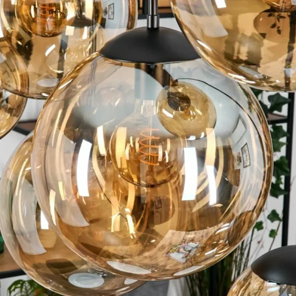 hofstein Gastor Suspension, Boule lumineuse, Suspension Ambre, 8 lumières* Lampes En Verre