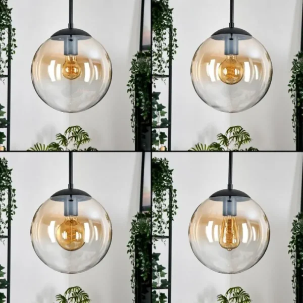 hofstein Gastor Suspension, Boule lumineuse, Suspension Ambre, Clair, 3 lumières* Lampes En Verre
