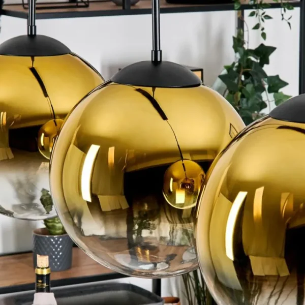 hofstein Gastor Suspension, Boule lumineuse, Suspension Or, Clair, 3 lumières* Lampes En Verre