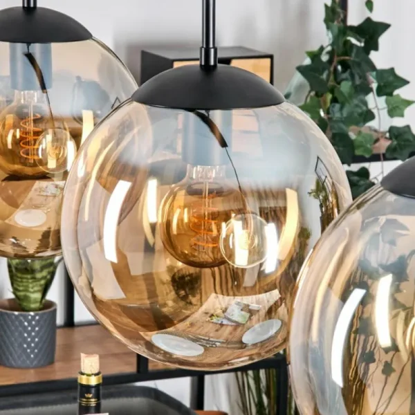 hofstein Gastor Suspension, Boule lumineuse, Suspension Ambre, 3 lumières* Lampes En Verre