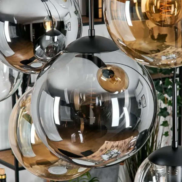 hofstein Gastor Suspension, Boule lumineuse, Suspension Ambre, Clair, Fumé, 8 lumières* Lampes Modernes