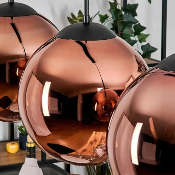 hofstein Gastor Suspension, Boule lumineuse, Suspension Cuivré, 3 lumières* Lampes En Verre