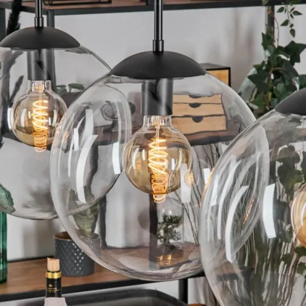 hofstein Gastor Suspension, Boule lumineuse, Suspension Clair, 3 lumières* Lampes En Verre