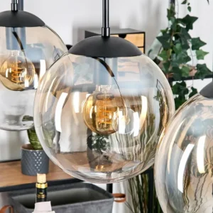 hofstein Gastor Suspension, Boule lumineuse, Suspension Ambre, Clair, 4 lumières* Lampes En Verre