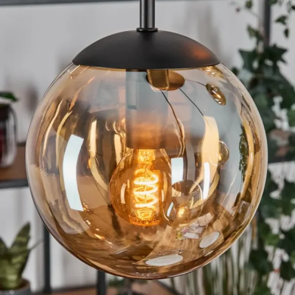hofstein Gastor Suspension, Boule lumineuse, Suspension Ambre, 5 lumières* Lampes En Verre