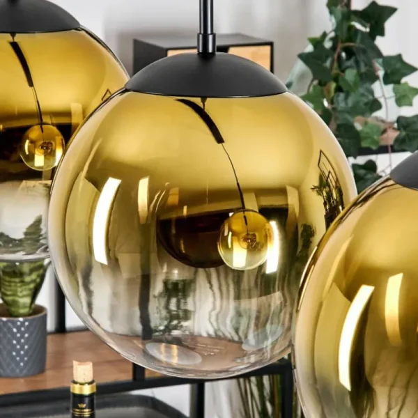 hofstein Gastor Suspension, Boule lumineuse, Suspension Or, Clair, 3 lumières* Lampes En Verre