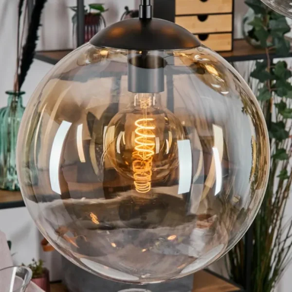 hofstein Gastor Suspension, Boule lumineuse, Suspension Ambre, Clair, 5 lumières* Lampes En Verre