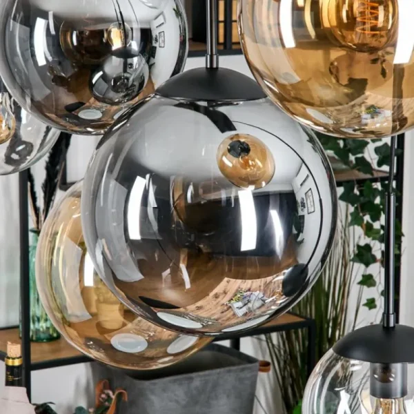 hofstein Gastor Suspension, Boule lumineuse, Suspension Ambre, Clair, Fumé, 8 lumières* Lampes Modernes