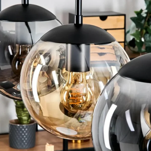 hofstein Gastor Suspension, Boule lumineuse Ambre, Clair, Fumé, 3 lumières* Lampes Modernes