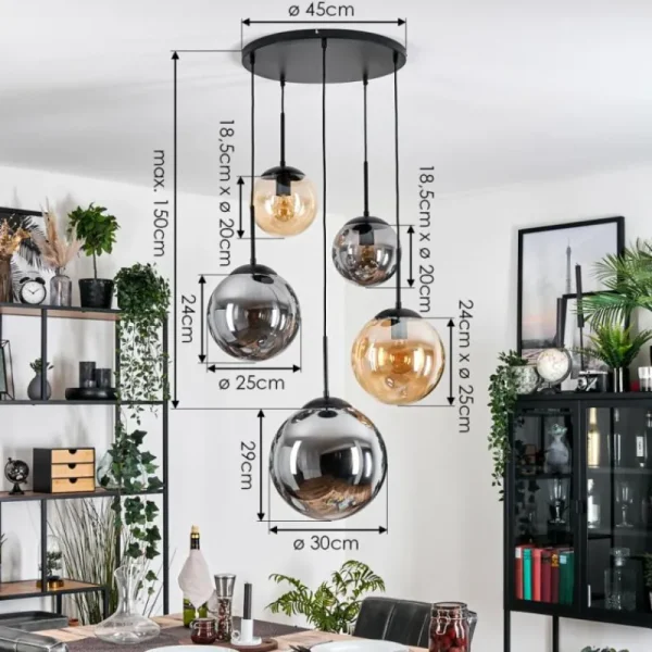 hofstein Gastor Suspension, Boule lumineuse 45 cm Noir, 5 lumières* Lampes Modernes