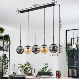 hofstein Gastor Suspension, Boule lumineuse, Suspension Ambre, Fumé, 5 lumières* Lampes Modernes